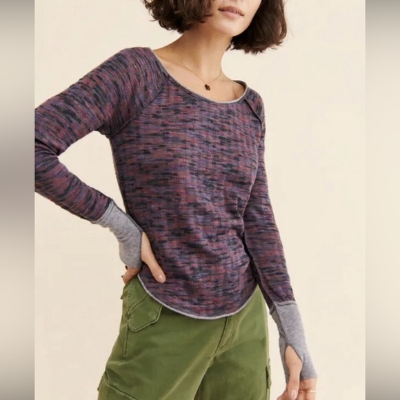 Free People We the Free spaced out long sleeve thermal in night combo small - Picture 1 of 6